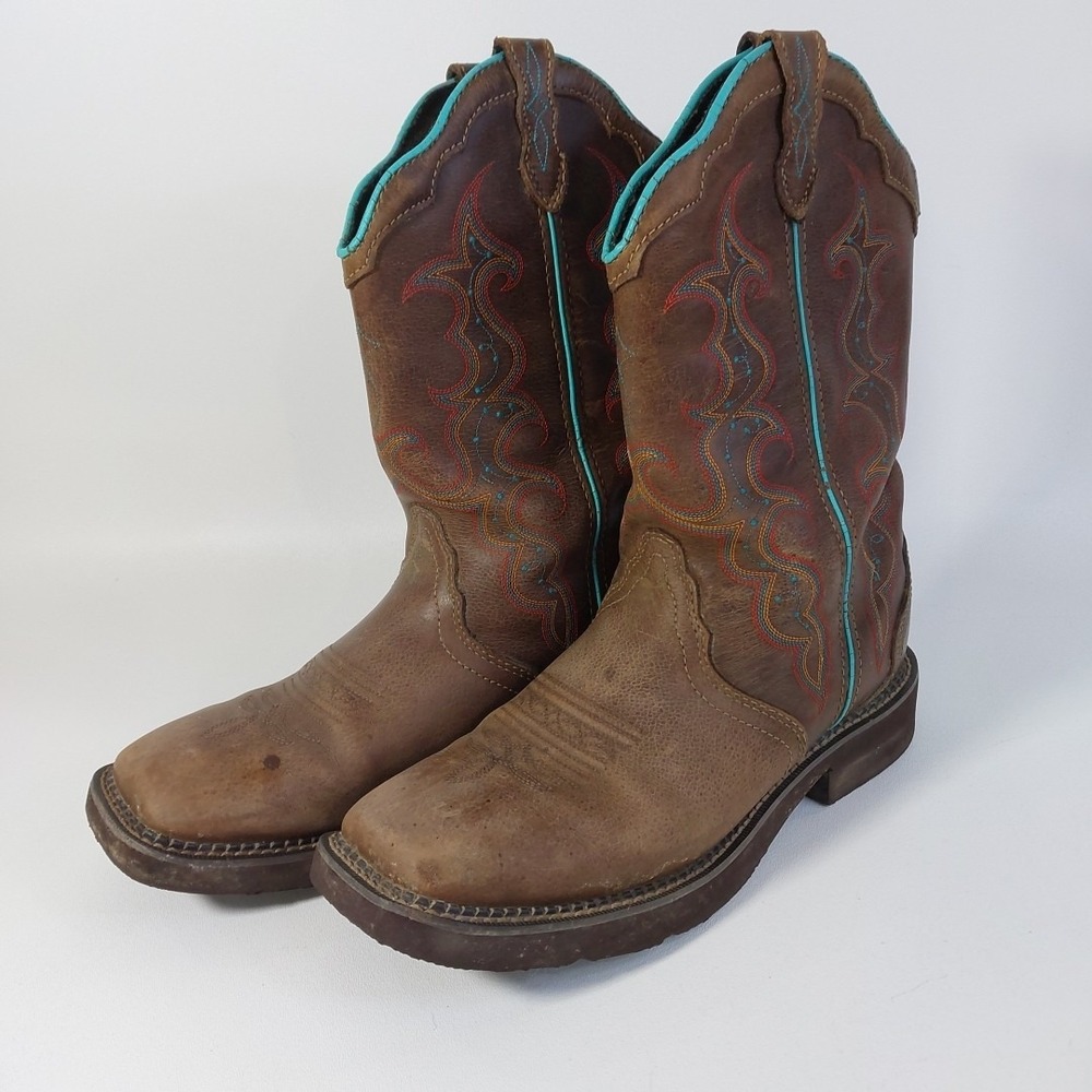 Justin Western Boots Women's 10B Gypsy Brown Turquoise Leather Cowboy L2900 11"